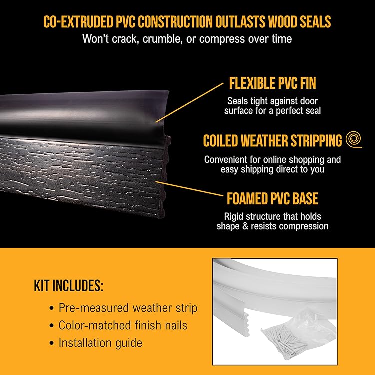 Close-up of DuraSeal coiled PVC weatherstripping showing flexible fin and foamed base